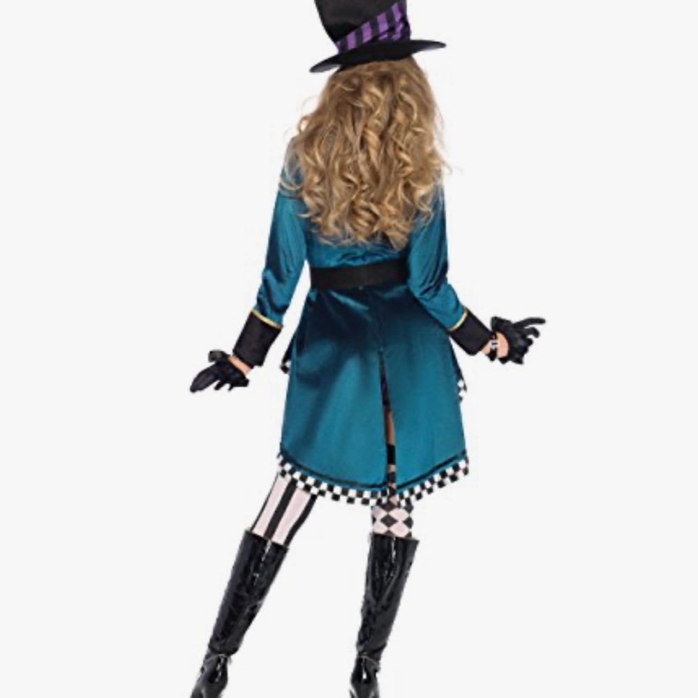COSTUME WOMANS MAD HATTER LEG AVEMUE DELIGHTFUL HATTER COSTUME BLACK AND PURPLE - Picture 3 of 6